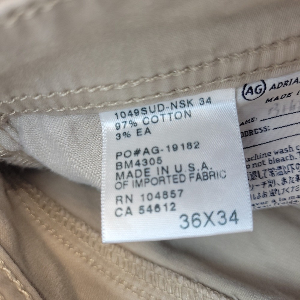 AG Adriano Goldschmied The Protege Pants Mens 36x31* Tan Straight Leg Khaki USA - Picture 5 of 12